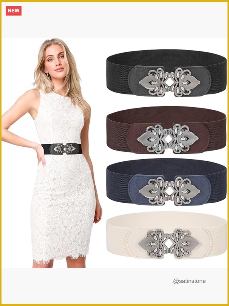 4 Pack Women Wide Elastic Waist Belt Vintage Stretch Belt 2.36" Width